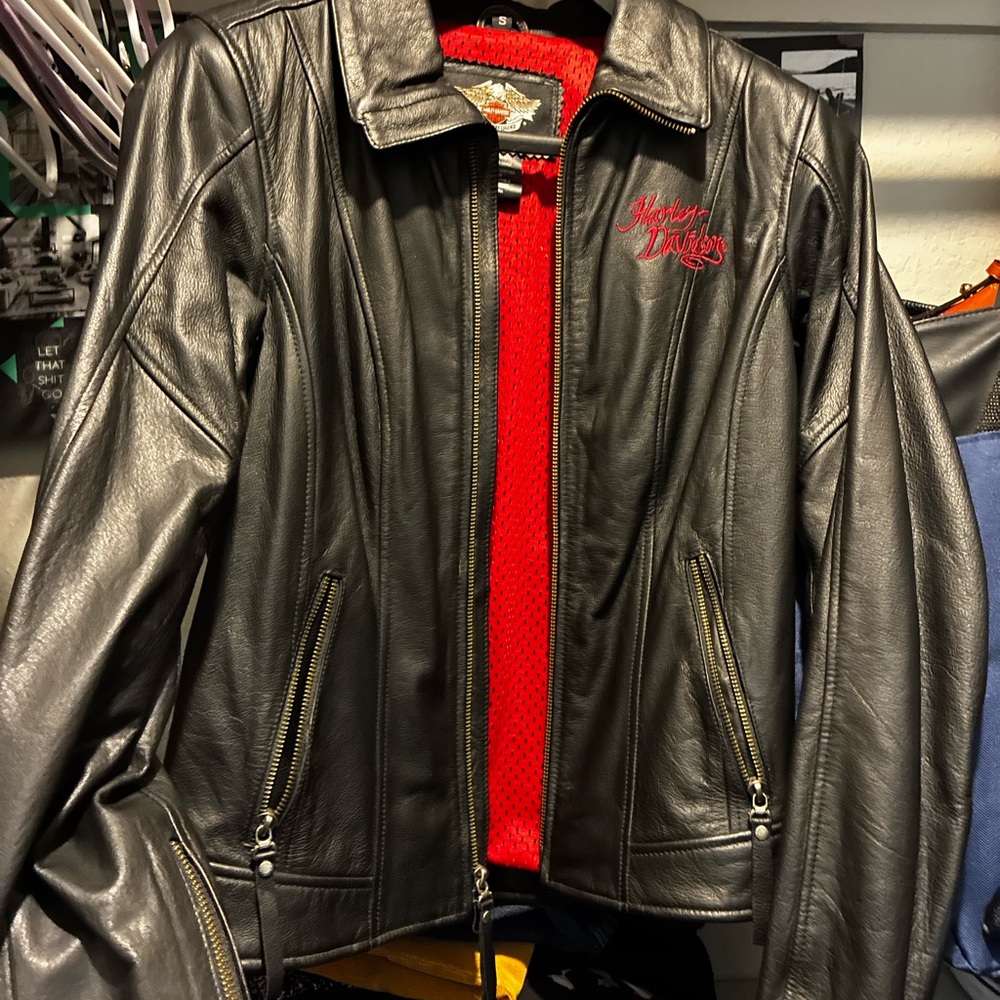 Harley-Davidson Black Leather Jacket with Red lining